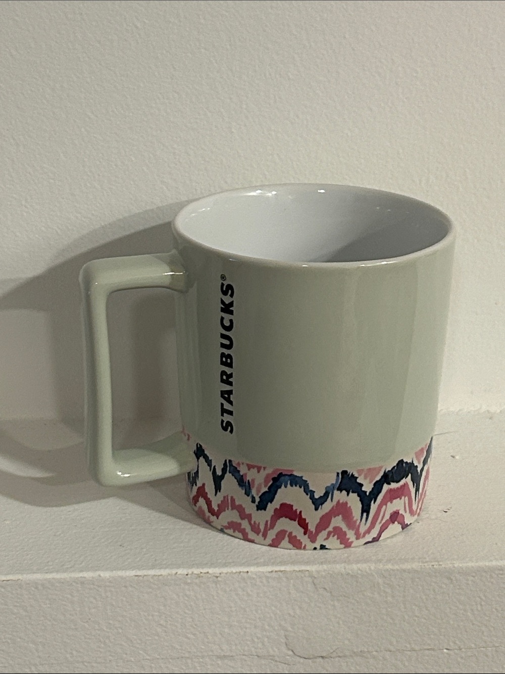 Starbucks Coffee Mug 12 Oz 2017 Light Mint Green With Pink And Blue Art Accent